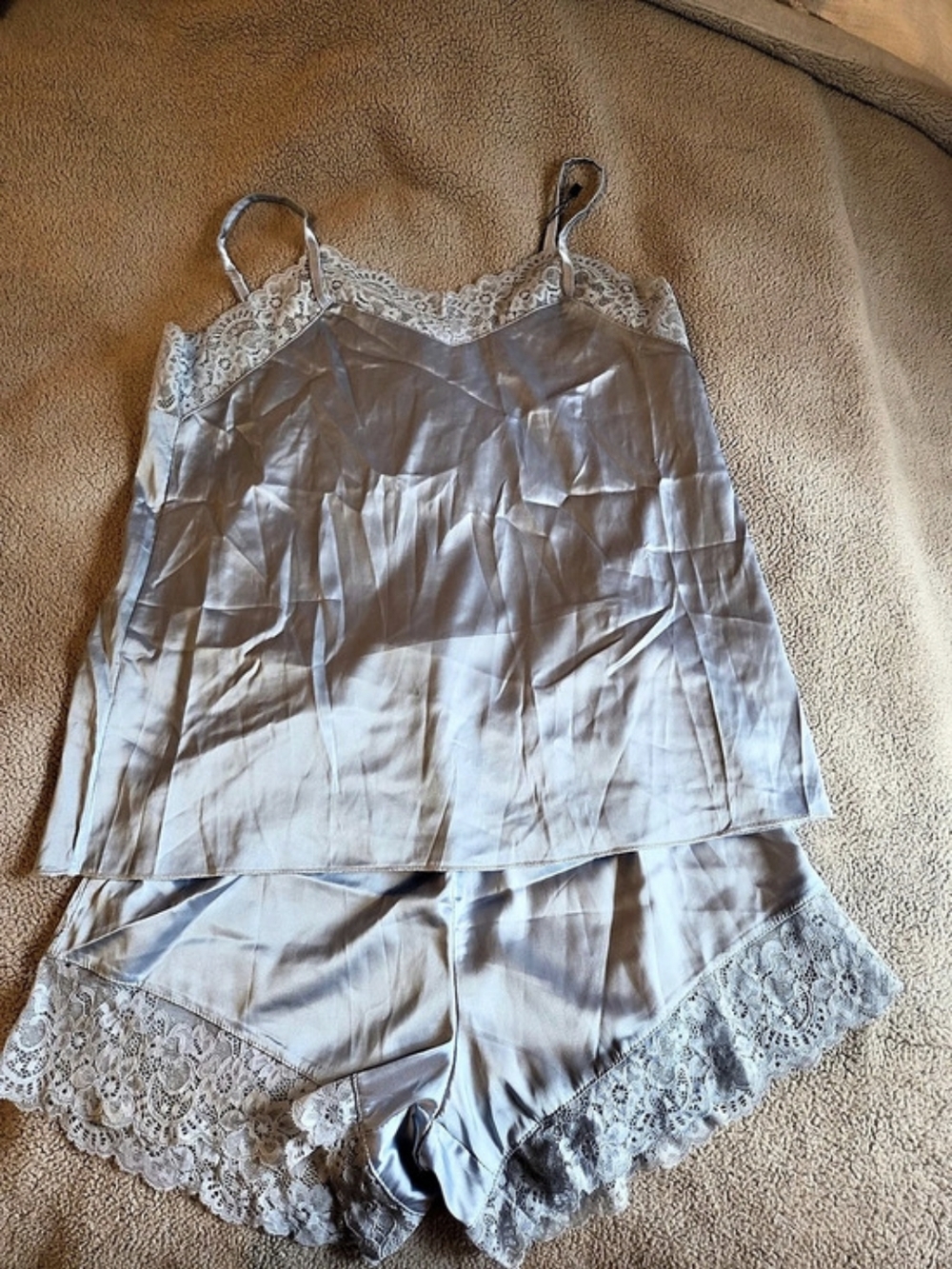 Lace Trim Pajama Set in Blue Size Small Like New